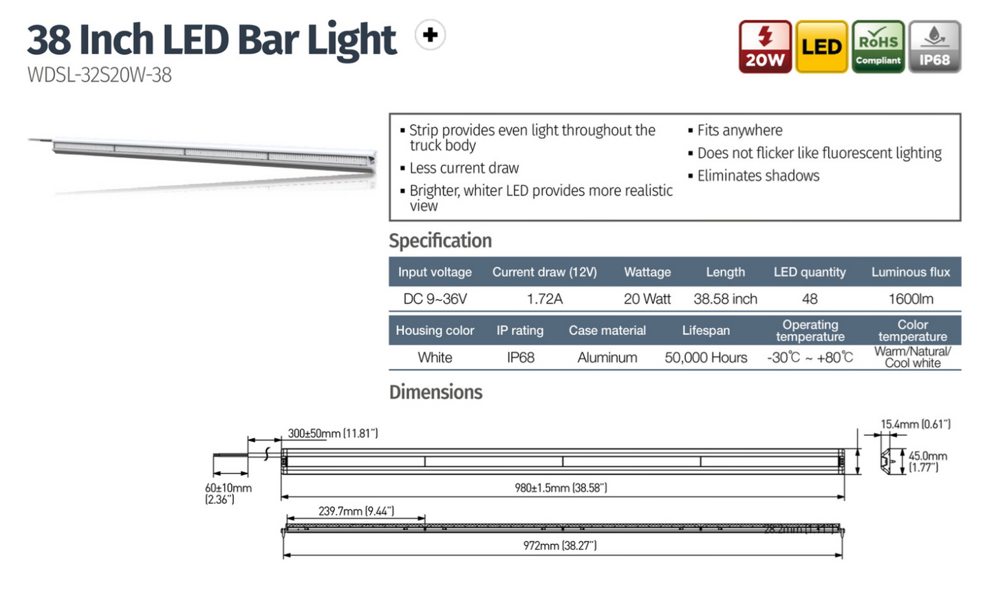 20W 38 Inch Flush Led Strip