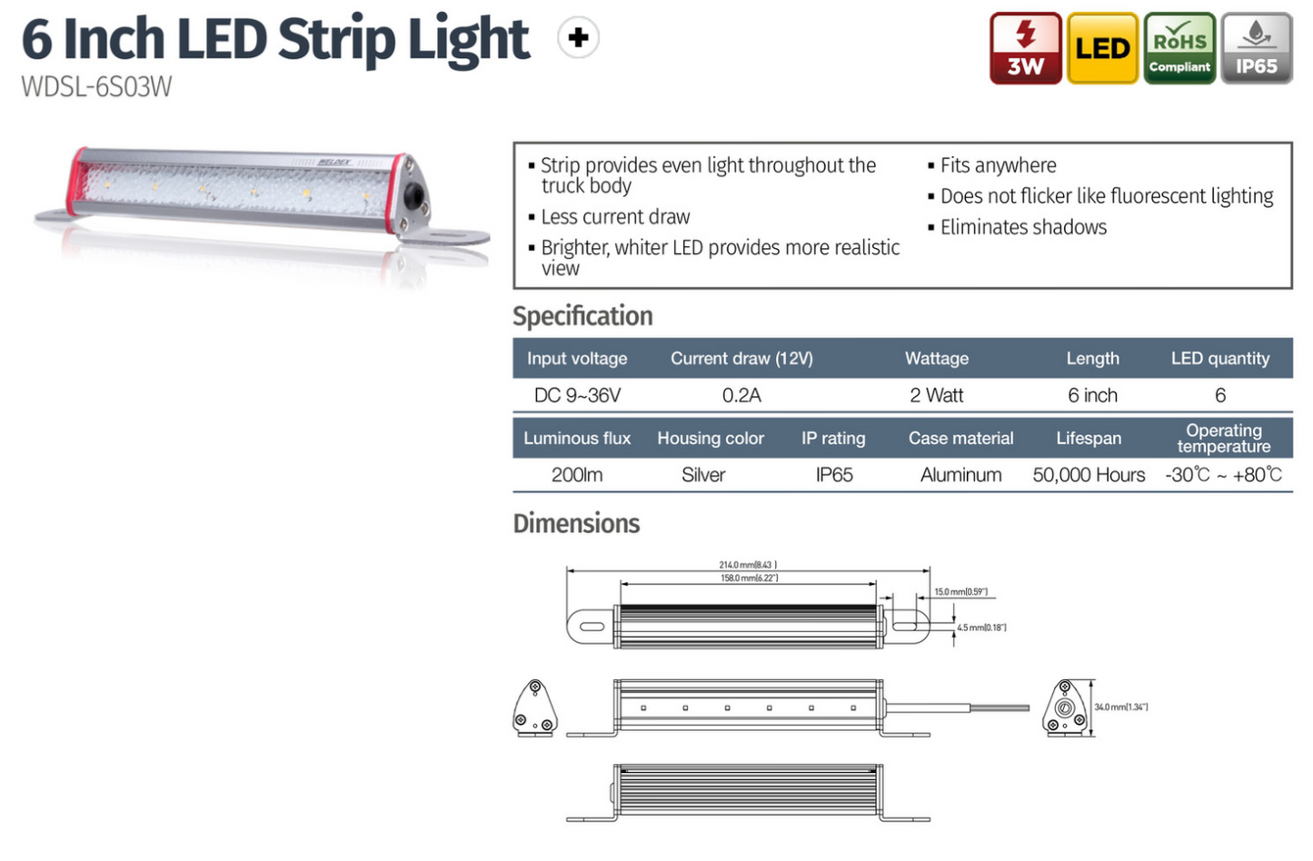 3W 6 Inch LED Strip Light