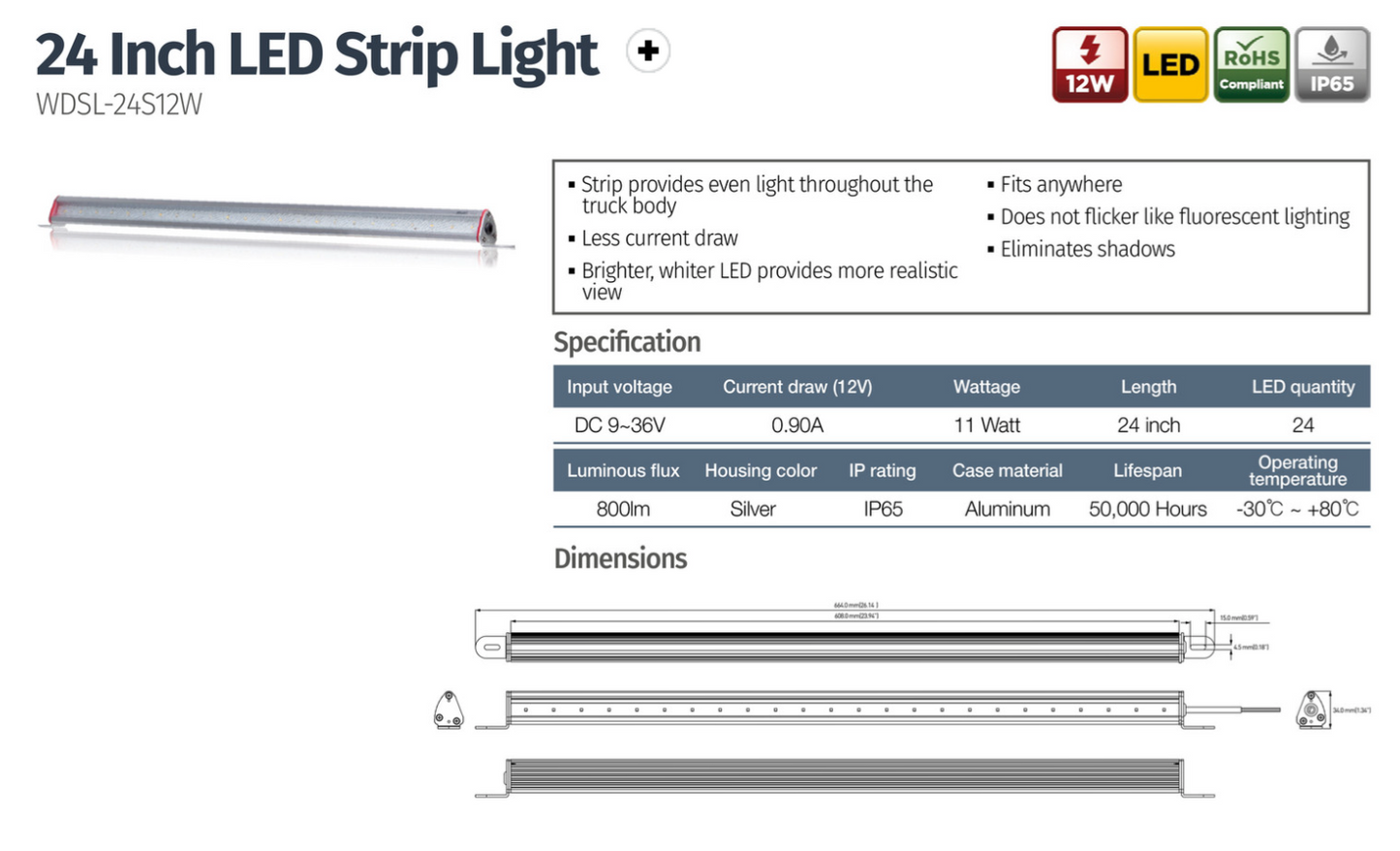 12W 24 Inch LED Strip Light