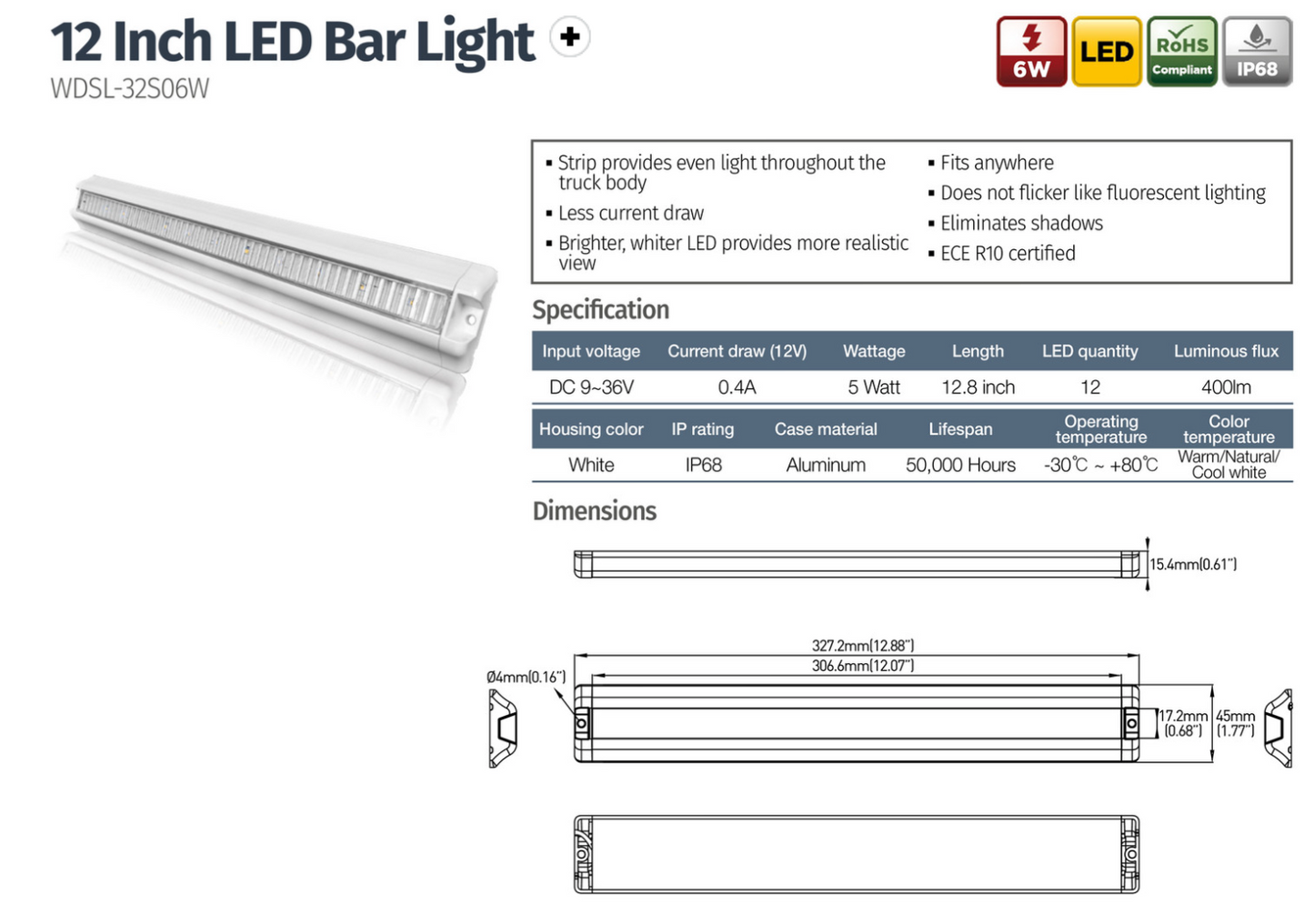 6W 12 Inch Flush Led Strip