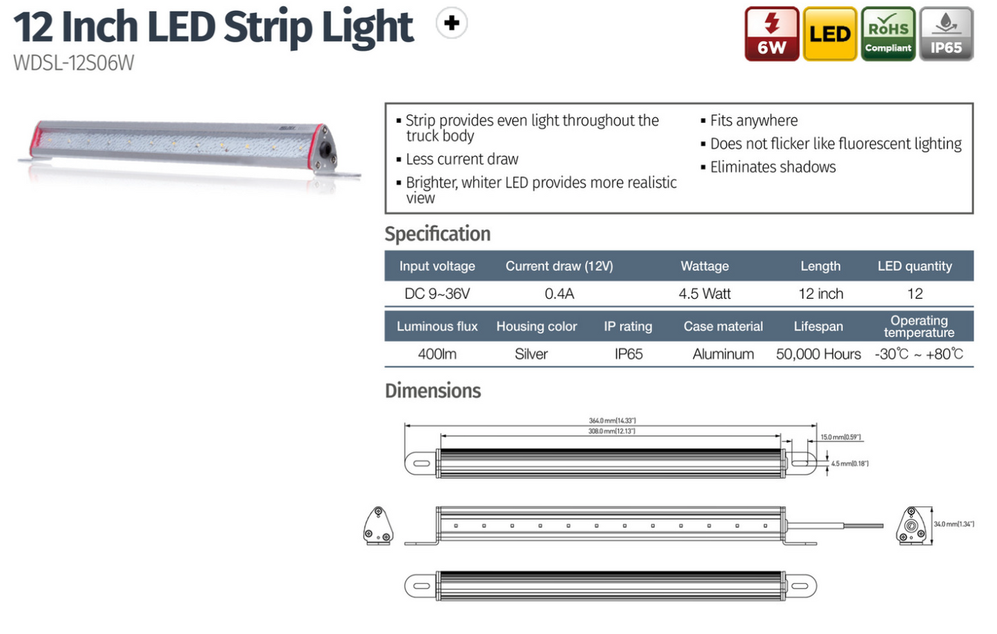 6W 12 Inch LED Strip Light