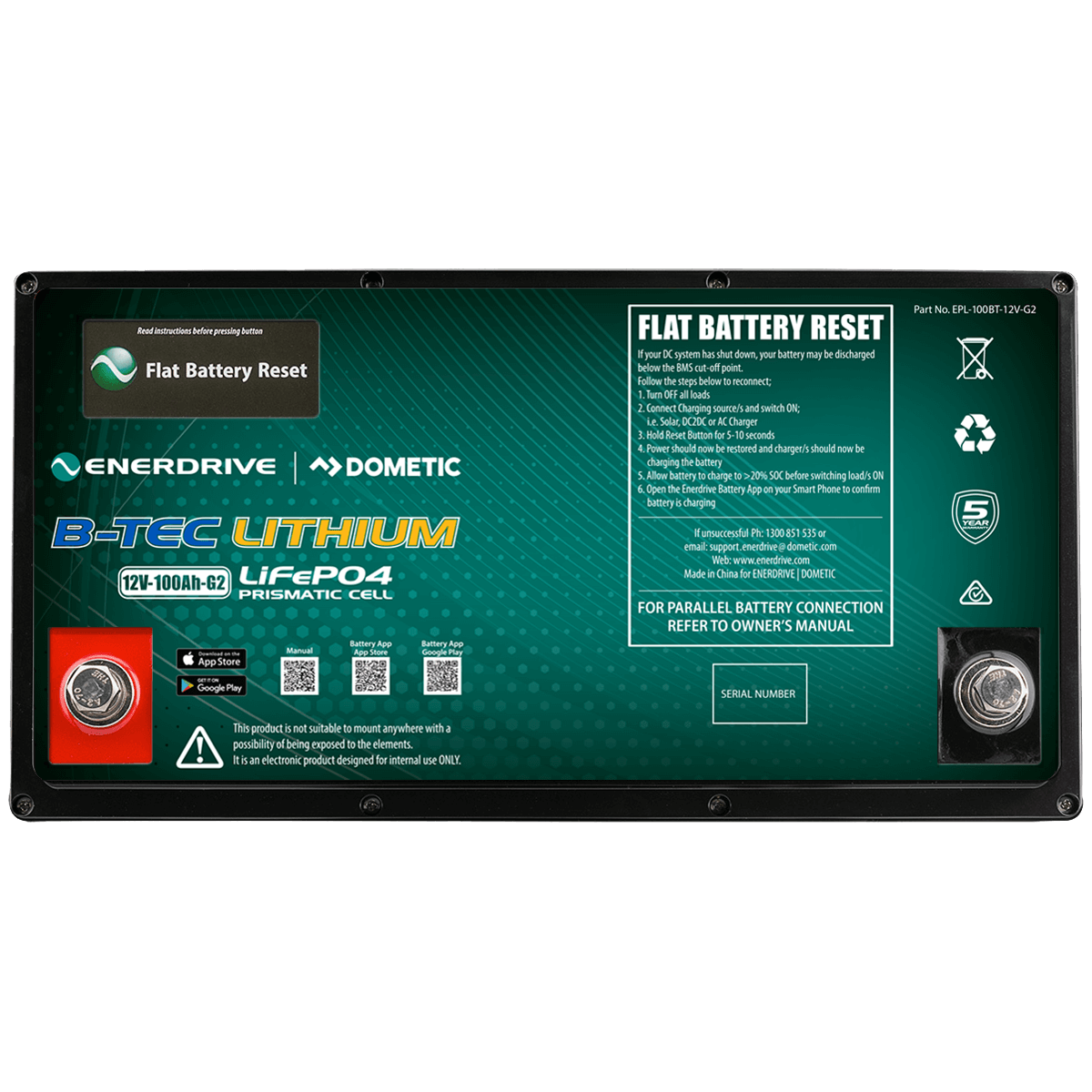 B-TEC 100amp / 12v LiFePO4 Battery Gen2